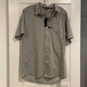 New Travis Mathew “Take Away” Grey Button Short Sleeve Shirt Pinstripe Large L